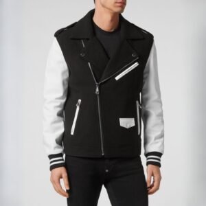 Philipp Plein Wool And Leather Biker Jacket