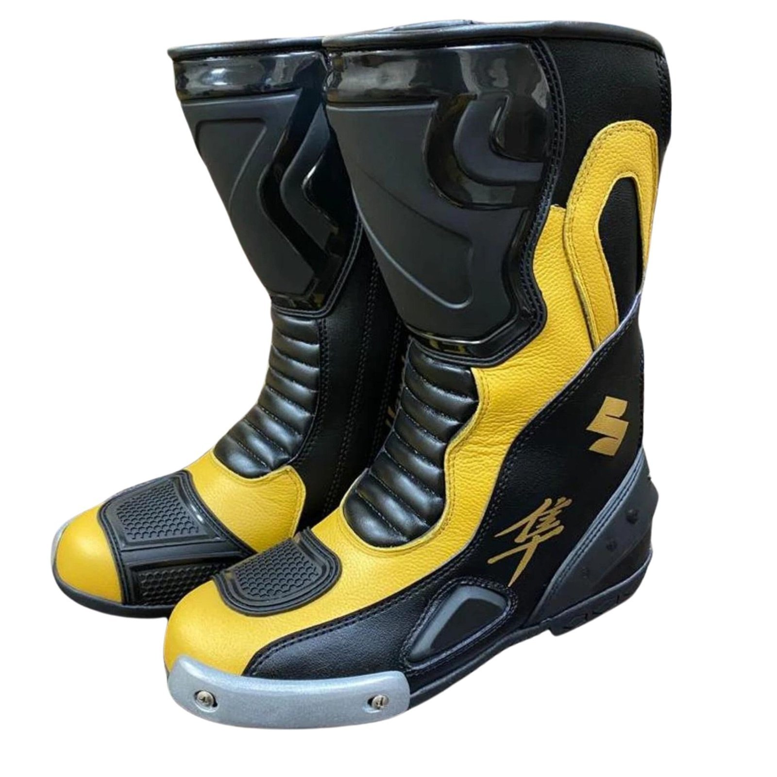 Suzuki Motorcycle Leather Boots Black & Yellow 1 - Image 2
