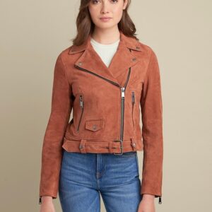 Sophie Belted Suede Asymmetrical Moto Jacket