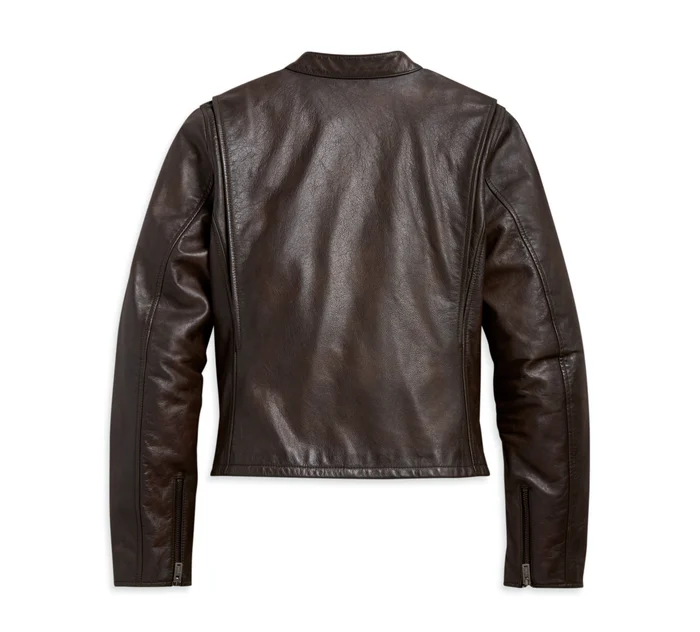 Women's Leather Jacket - Chocolate Brown - Image 2