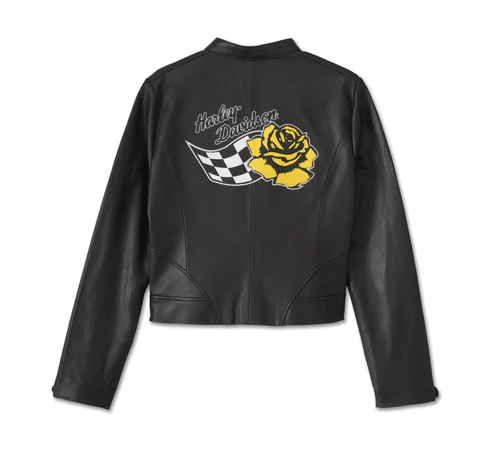 Women's Rose Racer Leather Jacket - Image 2