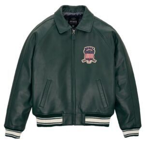 Avirex Icon Leather Jacket In Hunter Green