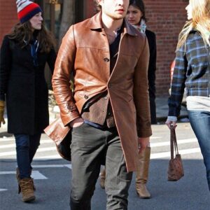 Ed Westwick Leather Trench Coat