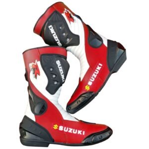 Suzuki Motorcycle Leather Boots White Red