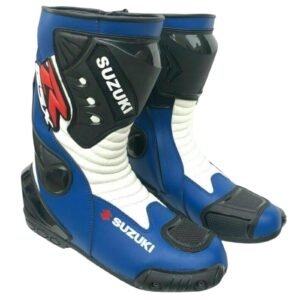 Suzuki Motorcycle Leather Boots Blue White & Black 1
