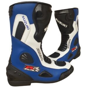 Suzuki Motorcycle Leather Boots Blue Black & White 1