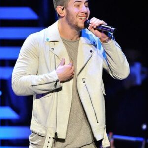 Nick Jonas Leather Jacket White
